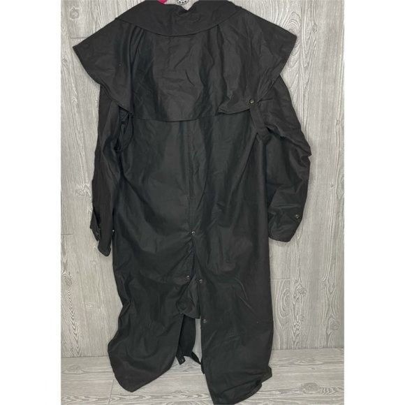 Australian outback extra long black Stockman Duster oilskin slicker ranch trench - Picture 9 of 9